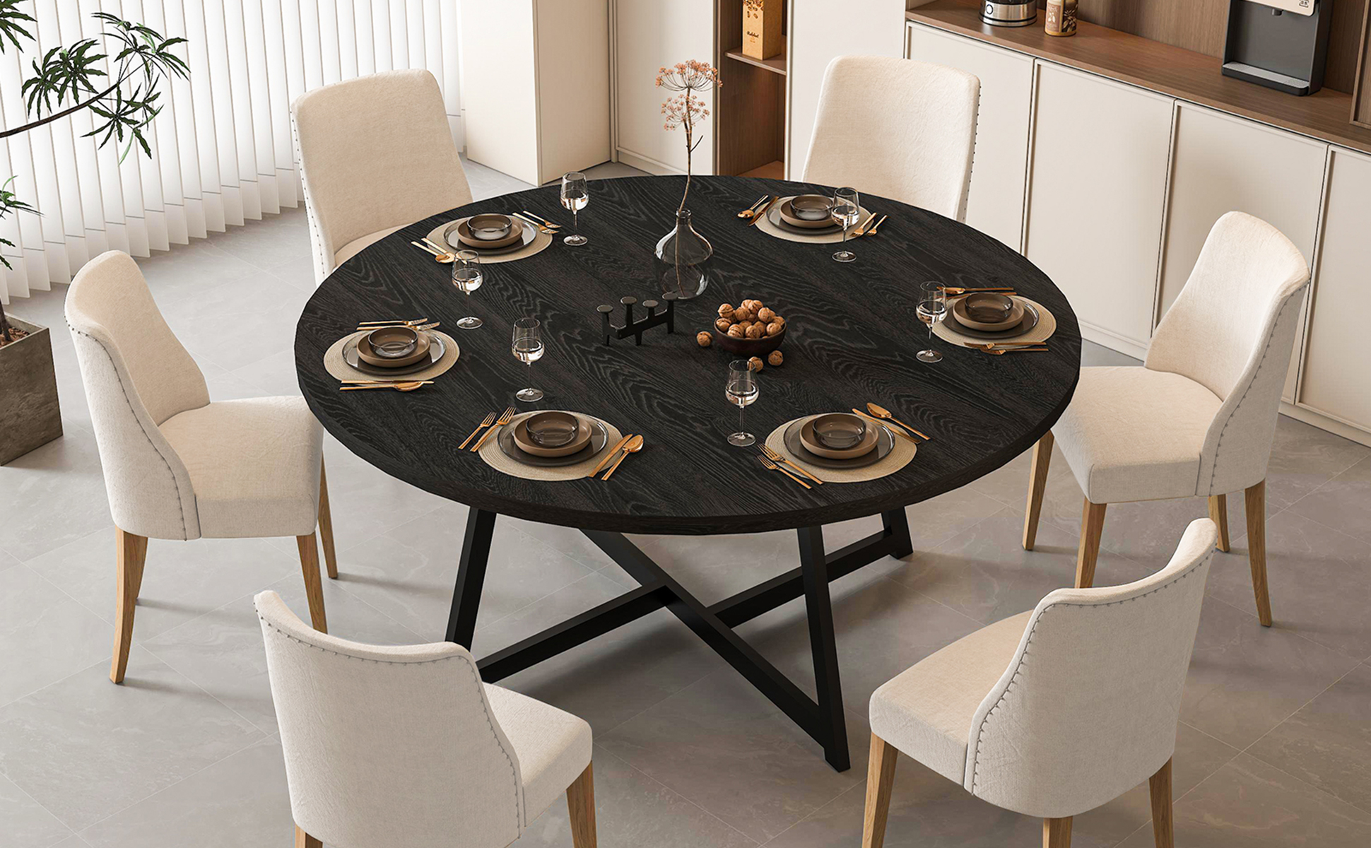 Amazon.com - 59 INCH Round Dining Table for 8, Metal Base